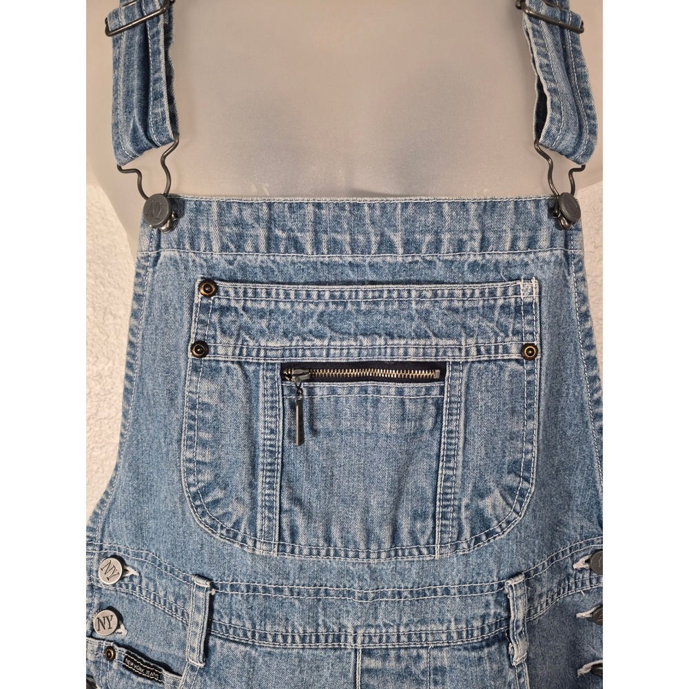 New York Jeans Vintage 90s Denim Shortalls Light Wash Blue Overalls Shorts L - Picture 2 of 10